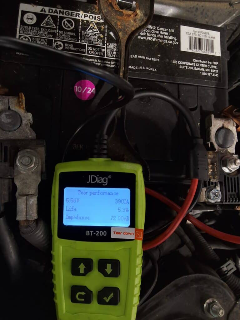 Battery testing performed on a Scion FR-S after the vehicle had been sitting for months.